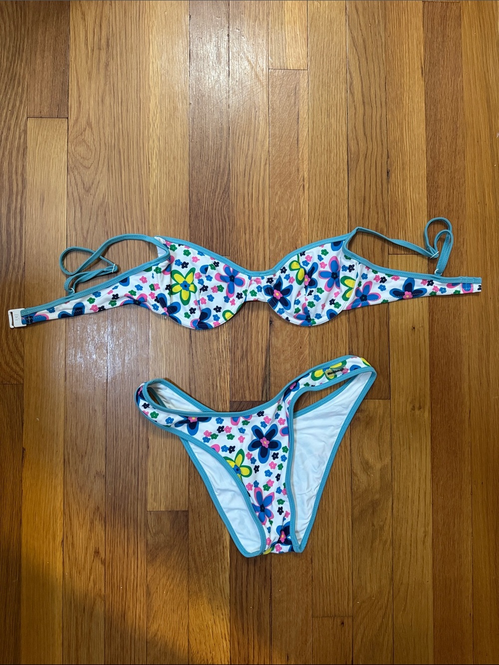 Blackbough Swim Floral Print Blue-Trim Bikini Set
